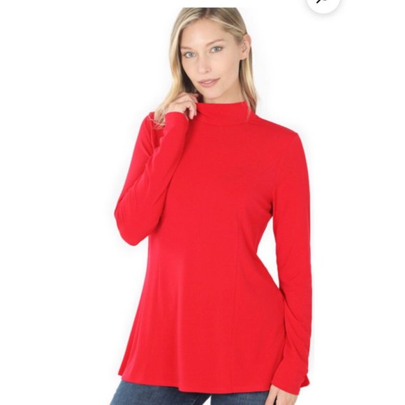 New Zenana Long Sleeve Mock Neck Top Red Size XL - Picture 1 of 5
